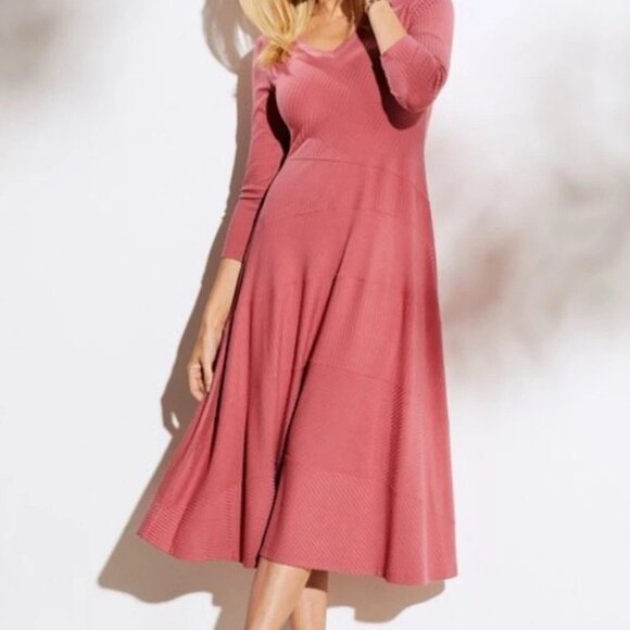 Soft Surroundings Molly Dress Midi Pink Rib Knit 3/4 Sleeve Modal - Picture 1 of 11